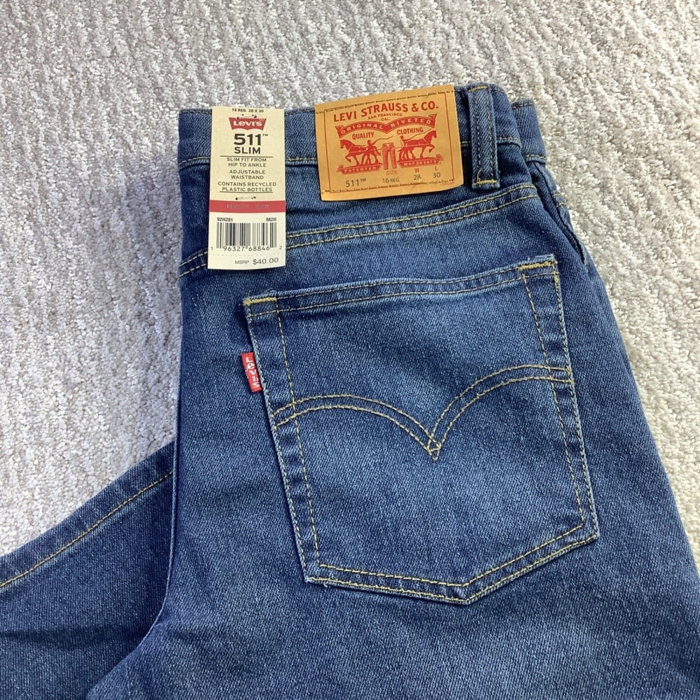 Levis 511 Slim Fit‎ Adjustable Waist Boys Jeans Size 16 Reg 28 x 30 NWT